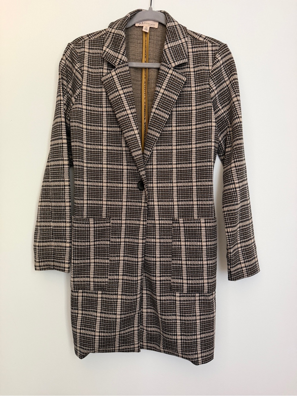 Philosophy Plaid Longline Women’s Blazer Jacket - Black Cream & Camel
